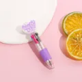 Cute heart four-color ballpoint pen, purple cute press multi-color pen for students and office. - Purple