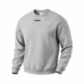 Men's heavy fleece crewneck sweatshirt, casual solid color oversized pullover for winter. - Light Gray