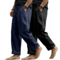 Men's loose casual linen straight trousers in a convenient two-piece pack for daily wear. - S / Bottoms / Navy+Black