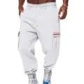 Pantalon De Jogging Homme Casual Polaire Cargo Gris Clair Avec Poches Tendance - S / Bas / Blanc