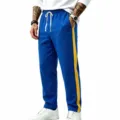 Men's blue casual sweatpants with yellow side stripes, loose straight-leg athletic jogging pants. - S / Sapphire Blue