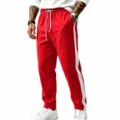 Men's red casual sweatpants with white side stripes, loose straight-leg jogger style. - S / Red