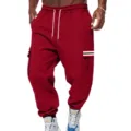 Pantalon de jogging cargo rouge lourd doublé polaire pour homme avec cordon et poches. - S / Bas / Rouge vif