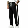 Men casual black sweatpants with white side stripe and drawstring waist for daily workout. - S / Black