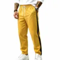 Men casual loose sweatpants with contrast side stripes, comfortable elastic drawstring waist. - Yellow