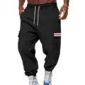 Pantalon cargo noir pour homme avec poches multiples et bandes stylées pour sport et loisir. - Noir