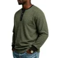 Maglietta Henley a maniche lunghe a righe da uomo casual vintage basic business top. - Taglia S / Top / Verde militare