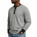Maglietta Henley uomo manica lunga a righe stile retrò minimalista casual streetwear - Taglia S / Top / Grigio chiaro