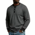 Uomo maglietta henley a manica lunga a righe grigie stile casuale comoda per autunno - Grigio scuro