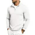 Λευκό ανδρικό φούτερ waffle knit με όρθιο γιακά, casual τοπ μακρυμάνικο για άνδρες. - S / Tops / Λευκό