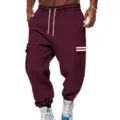 Pantalon cargo molletonné homme streetwear hiver decontracté pantalon de jogging poches - Bordeaux