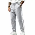 Men casual grey sweatpants with white side stripes, loose fit jogger trousers for active. - Light Gray