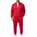 Men's red tracksuit casual sport set with zip up jacket and matching sweatpants for outdoor. - S / Top And Bottom / Red