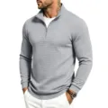 Sudadera Gris de Hombre con Cuello Alto y Cremallera de Punto Waffle Manga Larga - Gris claro