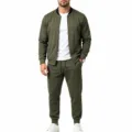 Men's olive green bomber jacket and sweatpants tracksuit set casual sportswear variant. - S / Top And Bottom / Army Green