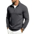 Sudadera de hombre gris oscuro texturizada con cremallera cuello alto manga larga casual - Gris oscuro