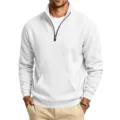 Mens White Quarter Zip Fleece Pullover Sweatshirt Casual Stand Collar Winter Tops - S / Tops / White