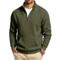 Men's Olive Green Quarter Zip Fleece Sweatshirt Casual Stand Collar Pullover Top - S / Tops / Army Green