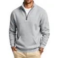 Men's Casual Grey Quarter-Zip Stand Collar Pullover Sweatshirt with Front Pocket. - Light Gray