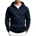 Men's heavy quarter-zip hooded sweatshirt loose fit athletic outdoor autumn winter apparel - S / Tops / Navy Blue