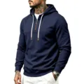 Herren Dunkelblaue Fleece Kapuzenpullover mit Reißverschluss, lässiger Langarm Hoodie. - S / Oberteile / Marineblau