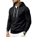 Schwarzer Herren Kapuzenpullover mit Viertelreißverschluss, lässiger Fleece Hoodie. - S / Oberteile / Schwarz