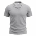 Polo de hombre de manga corta en tejido waffle gris con cuello cubano para verano - S / Gris claro