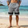Men's loose imitation linen runic print Hawaiian beach casual shorts summer apparel style - Dark Gray