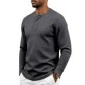 Chemise Henley à Manches Longues Gaufrée Rétro pour Homme Pull Décontracté Automne - Gris foncé