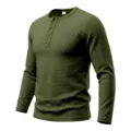 T-shirt Henley à manches longues et motif gaufré vert armée pour homme haut décontracté - Vert Militaire