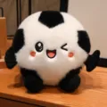 Peluche ballon de football mignonne, variante de poupée en peluche noir et blanc visage brodé. - Pendentif de 9cm