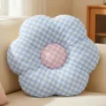 Blue and pink checkered flower plush cushion cute floral throw pillow for sofa home decor - 50cm / Blue
