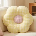 Yellow Checkered Flower Plush Pillow Cute Sofa Cushion Soft Home Decorative Pillow - 50cm / Yellow