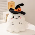 Cute Halloween white ghost plush toy doll with witch hat and pumpkin pillow for kids home room - 25cm Wizard Hat Ghost