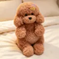 Simpatico cane di peluche riccio marrone con fermagli per capelli, morbido bambolotto. - Marrone