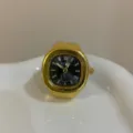 Gouden ringhorloge met zwarte wijzerplaat, creatieve legering vingerhorloge mode sieraden variant. - Goud Zwarte Wijzerplaat