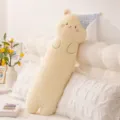 Cute yellow plush long bear body pillow with blue checkered nightcap, soft stuffed doll for kids. - 90cm / Bear Style