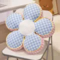 Grazioso cuscino fiore a quadri, cuscino in peluche blu e bianco per divano o tatami. - 40cm (0.45kg) / Stile a Quadri Blu