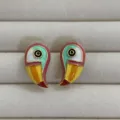 Kleurrijke geemailleerde papegaai oorbellen, schattige metalen vogel oorknopjes voor dames. - Oorknopje A