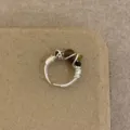 Detailed close-up of handmade wire wrapped ring with natural gemstone beads and unique design. - R-800-Tiger Eye Stone Ceramic Beads Style