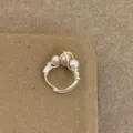 Handmade wire wrapped pearl ring detail view, minimalist style jewelry close up shot for women. - R-800-B Pink White Two Tone Artificial Pearl Style