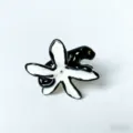 Zwarte geëmailleerde panter bloem open ring kunst stijl luxe brede band vinger sieraden - Zwart Wit Bloem Panter Open Ring (A-3249)