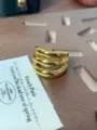 Anello aperto largo multistrato in oro gioiello minimalista in metallo rigato accessorio - Oro (R-995)