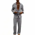 Men Casual Gray Linen Long Sleeve Shirt And Straight Leg Long Pants Two Piece Set - S / Top And Bottom / Dark Gray