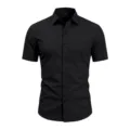 Kurzarm Herren Freizeithemd Detailansicht schwarz einfarbig Business-Stil klassisch - S / Schwarz