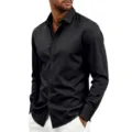 Elegante camisa negra clasica de manga larga para hombre slim fit estilo casual formal. - S / Tops / Negro