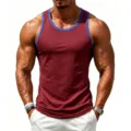Heren contrast trim fitness tanktop detail, ademende sport sneldrogende stof zicht. - S / Bordeauxrood