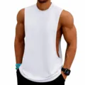 Men's loose fit sports tank top, breathable cotton gym workout vest for running and training. - S / Tops / White