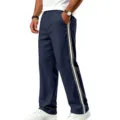 Detail van casual herenbroek met contrasterende zijstrepen en comfortabele trekkoord taille. - S / Bottoms / Marineblauw