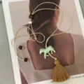 Designer hand-painted zebra tassel long necklace for women, stylish woven sweater chain. - Khaki